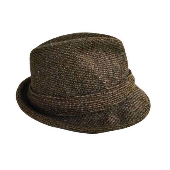 Vintage Brown Tweed Fedora Hat Feather Accent Size 7 1/8 Men’s Lined - Picture 4 of 11